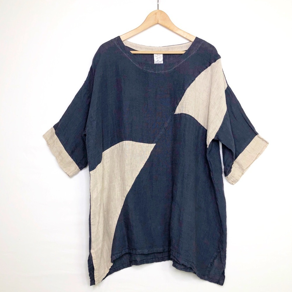 Matchpoint linen Colorblock Oversized lagonlook tunic Top